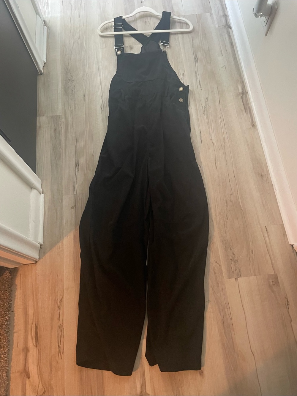 Women's Black Corduroy Wide-Leg Overalls - Picture 4 of 6
